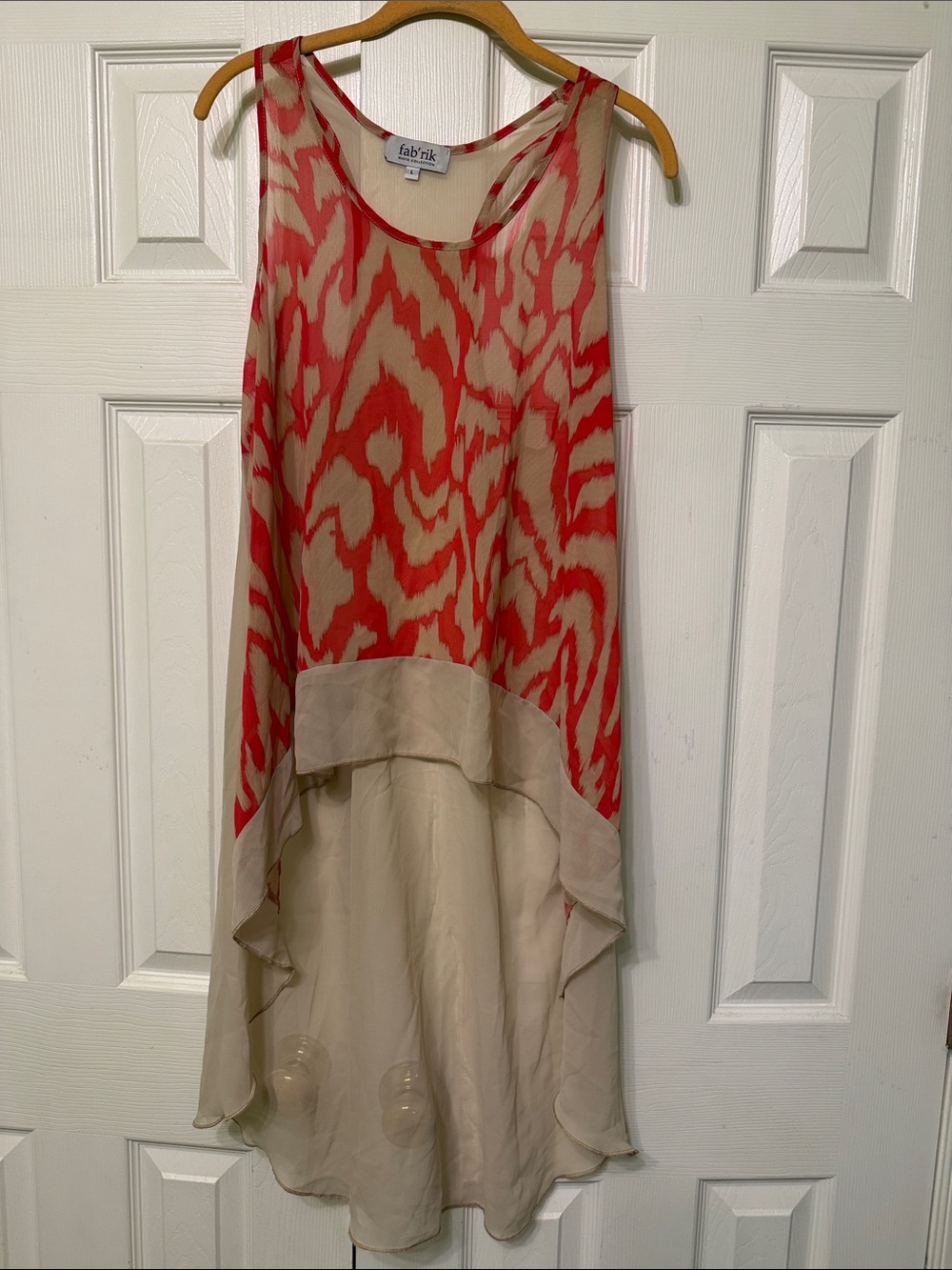 fab'rik Red and Cream Sleeveless Hi-Low Blouse